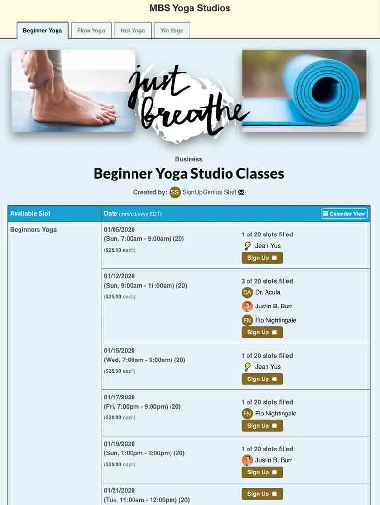 Organize Yoga Studio Classes