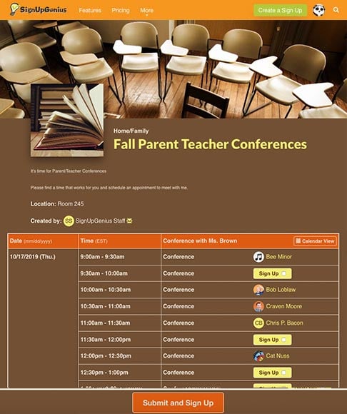 parent teacher conference sign up