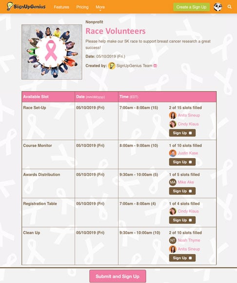 race volunteers sign up