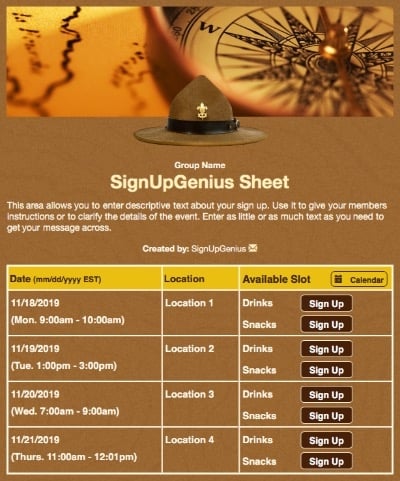 scouting scouts compass maps orienteering brown sign up form