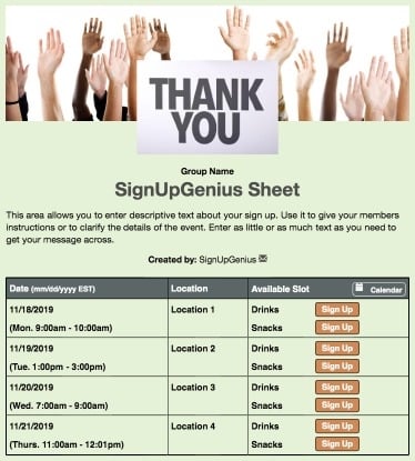 volunteers volunteering appreciation thanks gratitude nonprofit green sign up form