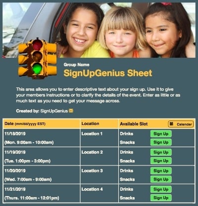 carpooling carpools kids parents driving sign up form