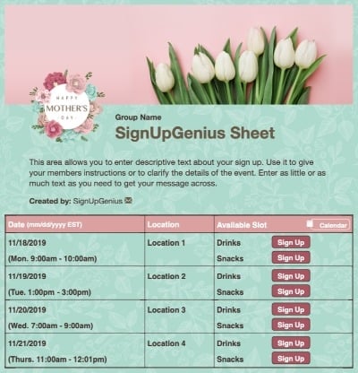 mothers mother's flowers moms sign up form