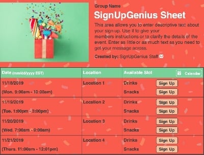 birthday party presents gifts celebrations red sign up form