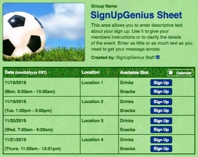 Soccer balls sports futbol teams green sign up form