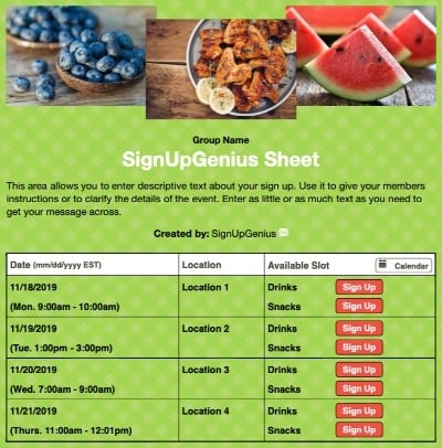 summer potlucks picnics parties cookouts watermelons blueberries meals nutrition green sign up form