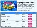 Back to School Fun sign up sheet