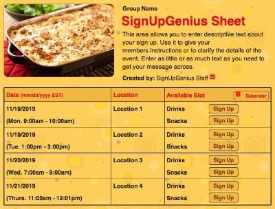 concession stand sign up sheet