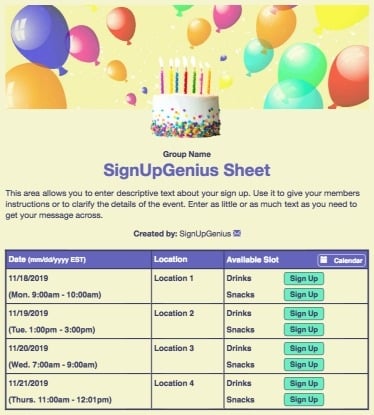 birthdays cake balloons party parties annual celebration yellow sign up form