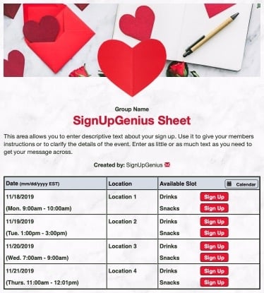 valentine's valentines day love crafts hearts sign up form