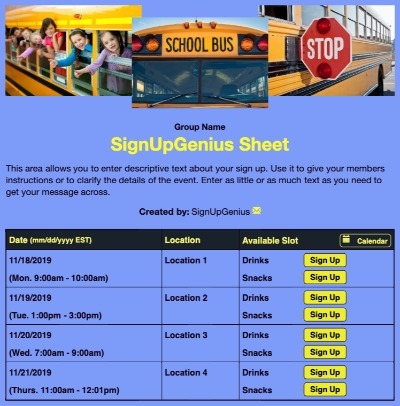 schools class trips volunteers buses schoolbus beige sign up form