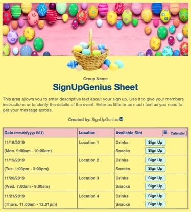 easter basket eggs spring yellow sign up form