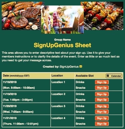 cookout grill potluck barbeque picnic bbq green sign up form