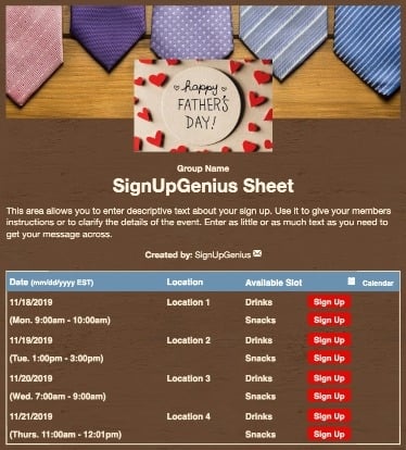 happy fathers father's day dads ties sign up form