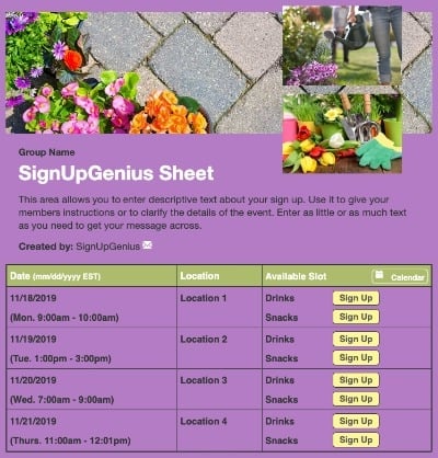 spring gardening landscaping planting purple sign up form