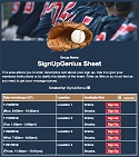 Baseball Season sign up sheet