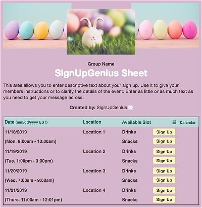 easter bunny eggs spring party purple sign up form