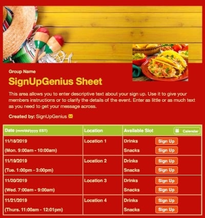 mexican fiesta maracas tacos cinco red sign up form