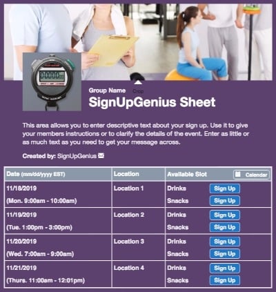 sports coaching trainer fitness clinic workouts exercise gym purple sign up form