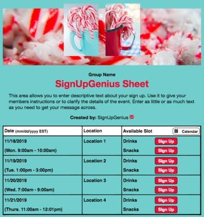 candy cane holiday christmas blue sign up form