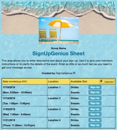 beach vacation summer ocean water blue sign up form