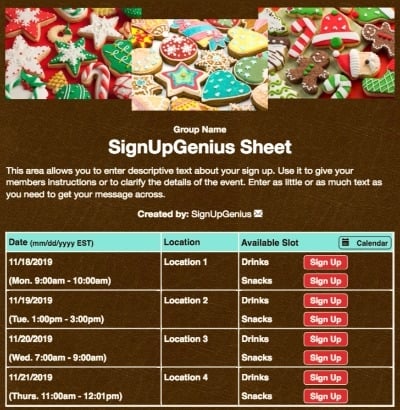 christmas cookie party brown sign up form