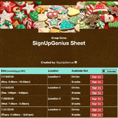 christmas cookie party brown sign up form