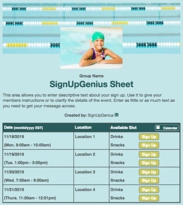 swimming team league aquatics meet blue sign up form