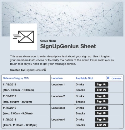 Email sign up sheet