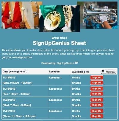 marching band music instruments sign up form