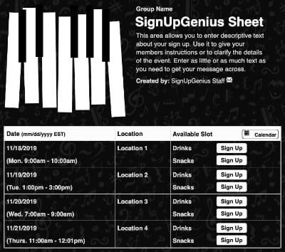 Piano sign up sheet
