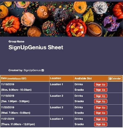 halloween fall treats party snacks sign up form