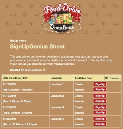 Food Pantry sign up sheet