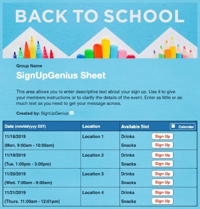Back to School Supplies 2 sign up sheet