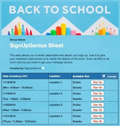 school supplies classroom education art orientation sign up form