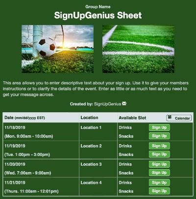 Soccer Practice sign up sheet