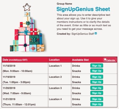 Christmas Tree Gifts sign up sheet