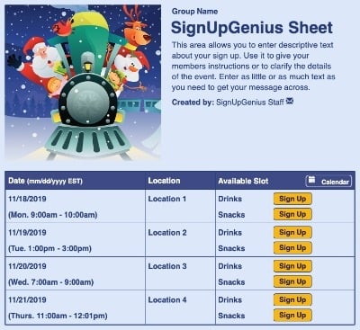 Santa Express sign up sheet