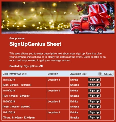 Christmas Delivery sign up sheet