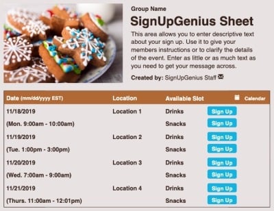 Cookies and Milk sign up sheet