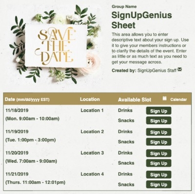 Floral Save the Date sign up sheet