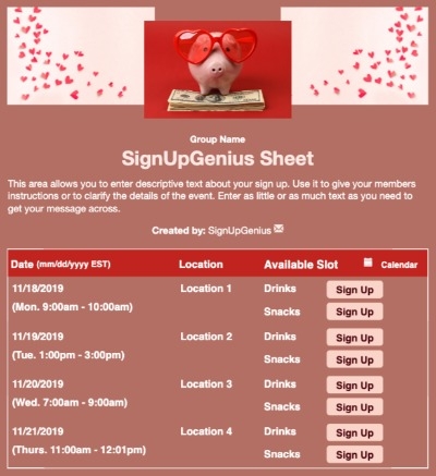 Valentine's Fundraiser sign up sheet