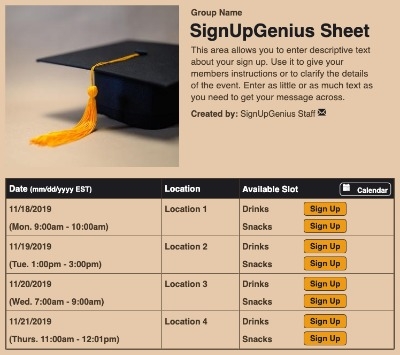 Graduation Cap sign up sheet