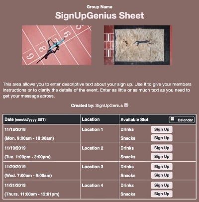 Track & Long Jump sign up sheet
