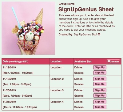 Ice Cream Sundae sign up sheet