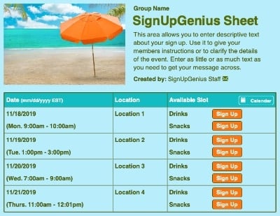 vacation trip beach luau summer sign up form