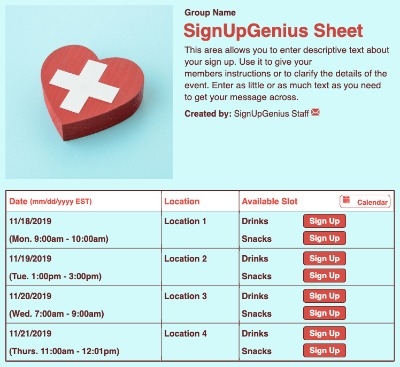 Medical Heart sign up sheet