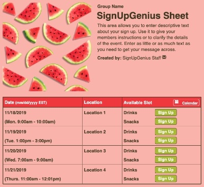 Watermelon sign up sheet