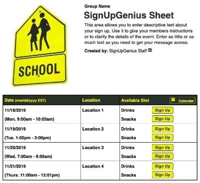 School Crossing sign up sheet