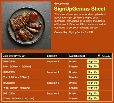 BBQ sign up sheet